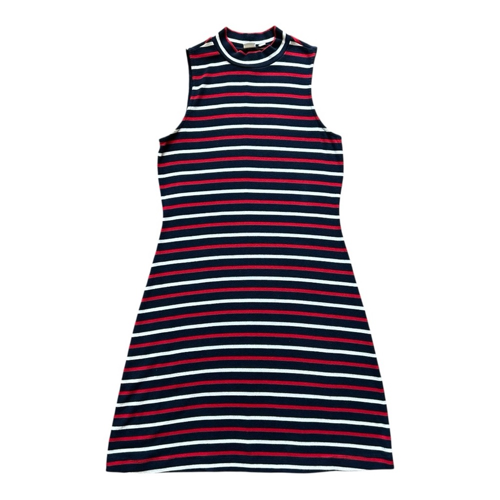 GAP Women Sleeveless Mockneck Dress Red, white and Navy Blue Striped Size S